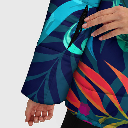 Женская зимняя куртка Яркие тропические цветы Лето / 3D-Черный – фото 5