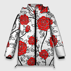 Куртка зимняя женская BEAUTIFUL RED ROSES, цвет: 3D-черный