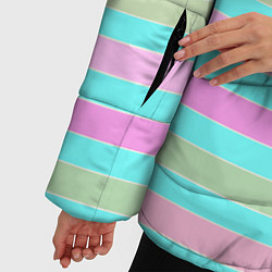 Куртка зимняя женская Pink turquoise stripes horizontal Полосатый узор, цвет: 3D-черный — фото 2