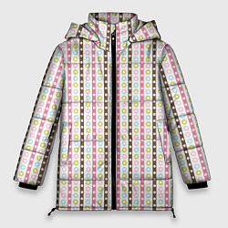 Куртка зимняя женская Геометрия полосы и кружочки, цвет: 3D-красный