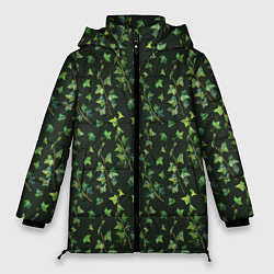 Куртка зимняя женская Листья зеленый плюща - паттерн, цвет: 3D-черный
