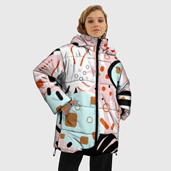 Куртка зимняя женская Абстрактные фигуры с пальмовыми листами на розовом, цвет: 3D-черный — фото 2