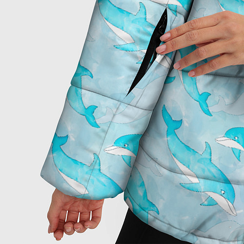 Женская зимняя куртка Дельфины в океане / 3D-Черный – фото 5