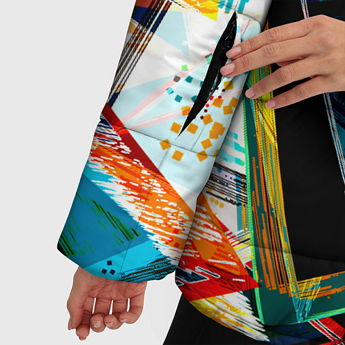 Женская зимняя куртка Яркий абстрактный узор с неоновыми штрихами / 3D-Черный – фото 5