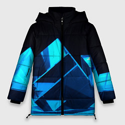 Куртка зимняя женская Неоновые объёмный куб - Синий, цвет: 3D-светло-серый