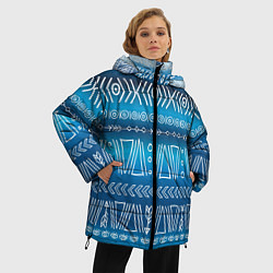 Куртка зимняя женская Узор в стиле бохо на синем фоне, цвет: 3D-черный — фото 2