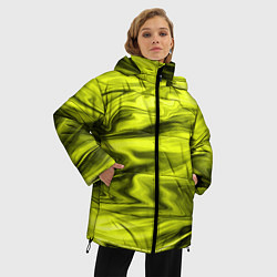 Куртка зимняя женская Неоновый желтый с черным абстрактный узор, цвет: 3D-черный — фото 2