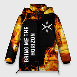 Куртка зимняя женская Bring Me the Horizon и пылающий огонь, цвет: 3D-черный