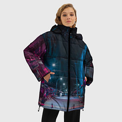 Куртка зимняя женская Неоновая пустая улица города - Синий, цвет: 3D-черный — фото 2
