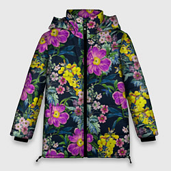 Куртка зимняя женская Цветы Фиолетовые Пионы, цвет: 3D-черный