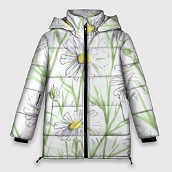 Куртка зимняя женская Скетч Ромашки, цвет: 3D-светло-серый