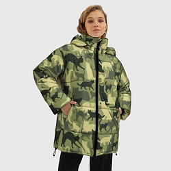 Куртка зимняя женская Кошачий камуфляж в зеленой гамме, цвет: 3D-черный — фото 2