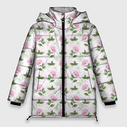 Куртка зимняя женская Садовые розы, паттерн, цвет: 3D-светло-серый