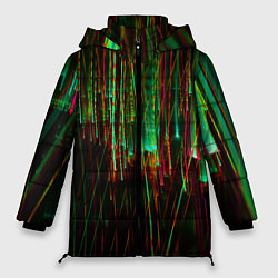 Куртка зимняя женская Абстрактное множество зелёных неоновых лучей, цвет: 3D-красный