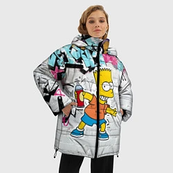 Куртка зимняя женская Барт Симпсон на фоне стены с граффити, цвет: 3D-светло-серый — фото 2