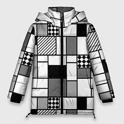 Женская зимняя куртка Черно белый геометрический скандинавский узор