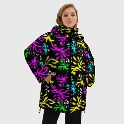 Куртка зимняя женская Неоновый абстрактный узор на черном фоне, цвет: 3D-черный — фото 2