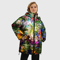 Куртка зимняя женская Цветы на черепах, цвет: 3D-красный — фото 2