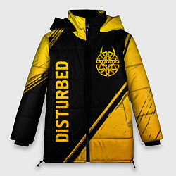 Куртка зимняя женская Disturbed - gold gradient: символ и надпись вертик, цвет: 3D-черный