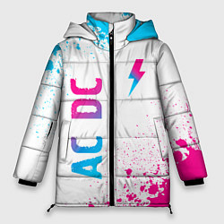 Куртка зимняя женская AC DC neon gradient style: символ и надпись вертик, цвет: 3D-черный