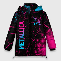 Куртка зимняя женская Metallica - neon gradient: символ и надпись вертик, цвет: 3D-черный