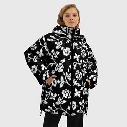 Куртка зимняя женская Белые цветы на чёрном фоне Белые цветы на чёрном ф, цвет: 3D-красный — фото 2