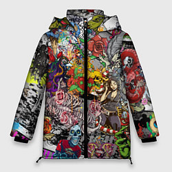 Куртка зимняя женская Цветное граффити и татуировки, цвет: 3D-черный