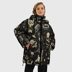 Куртка зимняя женская Черепа гранж, цвет: 3D-светло-серый — фото 2