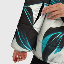 Куртка зимняя женская Листья тропические тёмно-синие, цвет: 3D-черный — фото 2