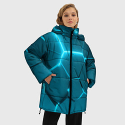 Куртка зимняя женская Ледяные неоновые геометрические плиты, цвет: 3D-красный — фото 2