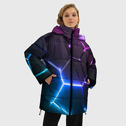 Куртка зимняя женская Фиолетовый градиент - неоновые геометрические плит, цвет: 3D-красный — фото 2