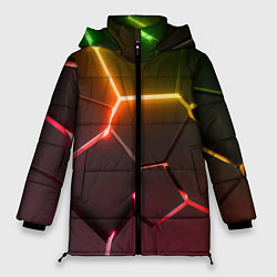 Куртка зимняя женская Неоновые радужные плиты, цвет: 3D-черный