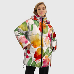 Куртка зимняя женская Романтичные акварельные цветы, цвет: 3D-черный — фото 2