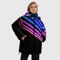 Куртка зимняя женская Неоновые полосы на черном, цвет: 3D-красный — фото 2
