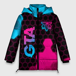 Куртка зимняя женская GTA - neon gradient: надпись, символ, цвет: 3D-черный