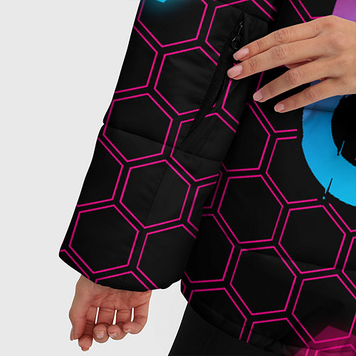 Женская зимняя куртка GTA - neon gradient: надпись, символ / 3D-Черный – фото 5