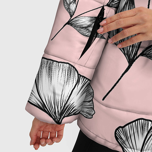Женская зимняя куртка Графичные цветы на пудровом фоне / 3D-Черный – фото 5