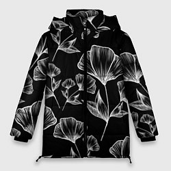 Куртка зимняя женская Графичные цветы на черном фоне, цвет: 3D-черный