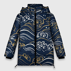 Куртка зимняя женская Японский узор волны, цвет: 3D-светло-серый