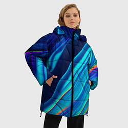 Куртка зимняя женская Голографические волны, тёмная абстракция, цвет: 3D-черный — фото 2