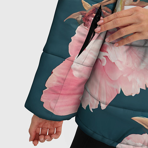 Женская зимняя куртка Элегантные бутоны пионов / 3D-Черный – фото 5
