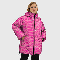 Куртка зимняя женская Розовые цветочки - паттерн из ромашек, цвет: 3D-черный — фото 2
