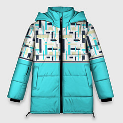 Куртка зимняя женская Голубой неоновый геометрический узор, цвет: 3D-красный