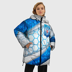 Куртка зимняя женская Синий герб России на объемном фоне, цвет: 3D-красный — фото 2