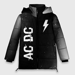 Куртка зимняя женская AC DC glitch на темном фоне: надпись, символ, цвет: 3D-черный