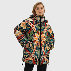 Куртка зимняя женская Ковер с птицами, цвет: 3D-красный — фото 2