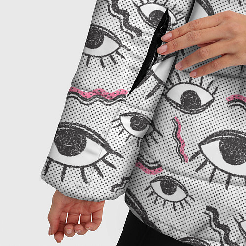 Женская зимняя куртка Глаз с ресницами поп арт / 3D-Светло-серый – фото 5