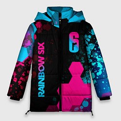Куртка зимняя женская Rainbow Six - neon gradient: надпись, символ, цвет: 3D-черный
