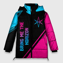 Куртка зимняя женская Bring Me the Horizon - neon gradient: надпись, сим, цвет: 3D-черный