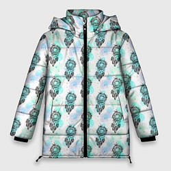 Куртка зимняя женская Ловцы снов на пастельном фоне, паттерн, цвет: 3D-светло-серый